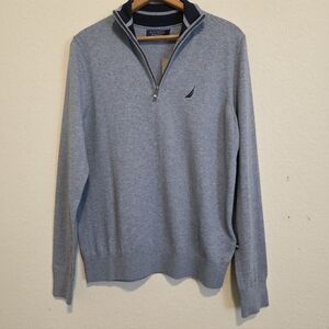 NWT Nautica Navtech Classic-Fit Quarter Zip Sweater Deep Anchor Heather XS